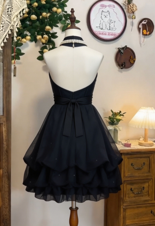 Simple Homecoming Dress Halter Pearl Back to School Outfits Party Dress  D6635