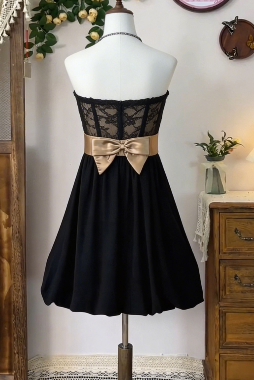 Beauty Homecoming Dress Strapless Lace Bowknot Back to School Outfits Party Dress  D6641