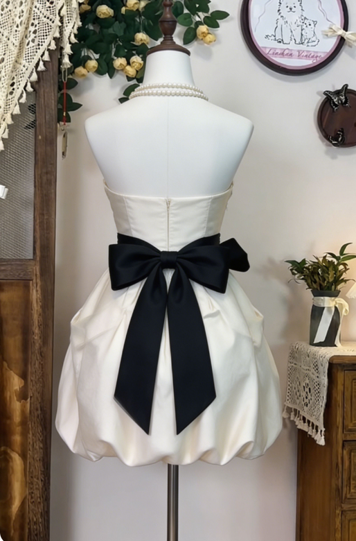 Simple Homecoming Dress Strapless Bowknot Back to School Outfits Party Dress  D6637