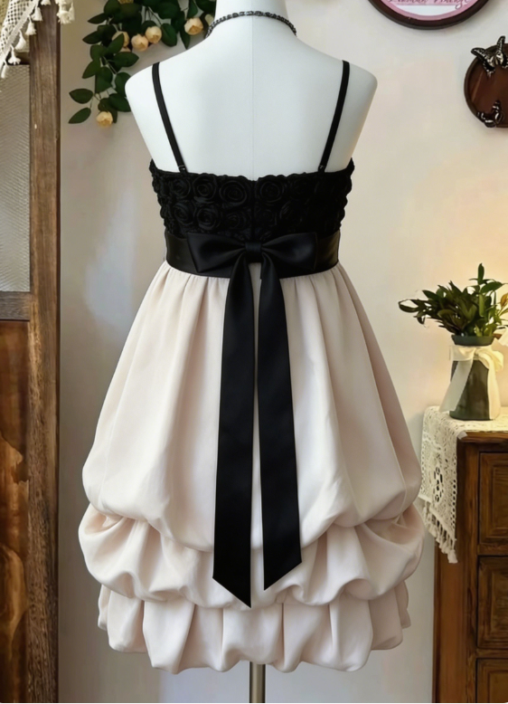 Beauty Homecoming Dress Spaghetti Strap Bowknot Flower Cascade Back to School Outfits Party Dress  D6638