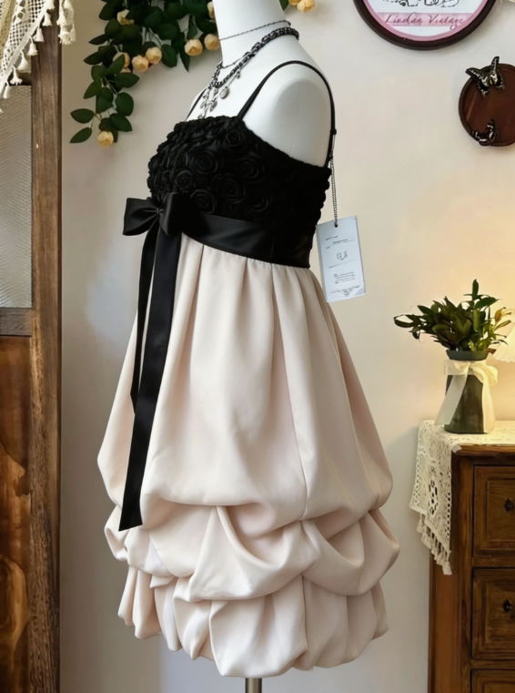 Beauty Homecoming Dress Spaghetti Strap Bowknot Flower Cascade Back to School Outfits Party Dress  D6638