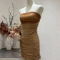 Charming Homecoming Dress Strapless Flower Shirred Back to School Outfits Party Dress  D6650