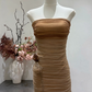 Charming Homecoming Dress Strapless Flower Shirred Back to School Outfits Party Dress  D6650