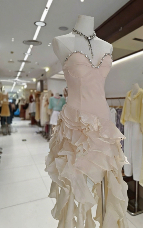 Charming Homecoming Dress Sweetheart Rinestone Cascade Hi-Lo Back to School Outfits Party Dress  D6651