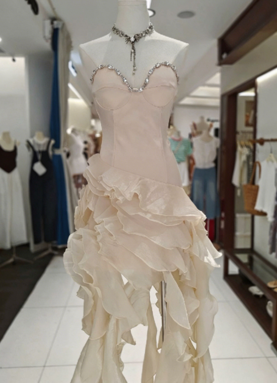 Charming Homecoming Dress Sweetheart Rinestone Cascade Hi-Lo Back to School Outfits Party Dress  D6651