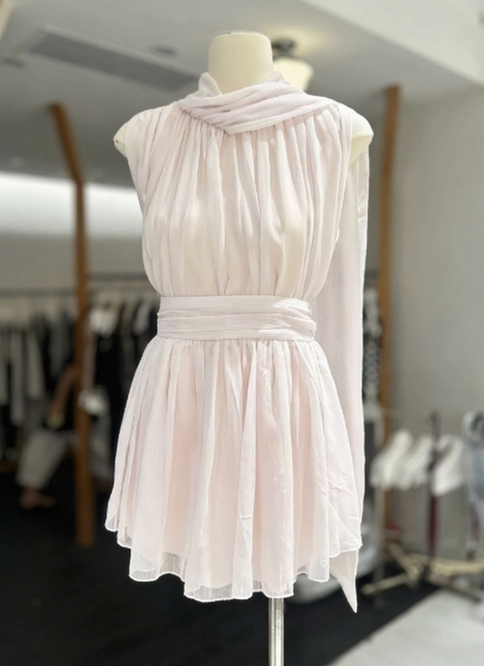 New Homecoming Dress High Collar Pleated Back to School Outfits Party Dress D6785