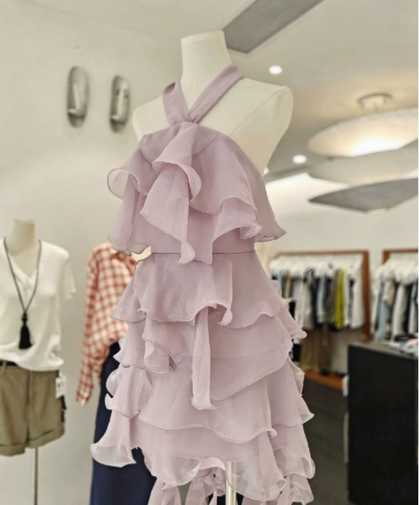 New Homecoming Dress Halter Cascade Soutache Back to School Outfits Party Dress D6786