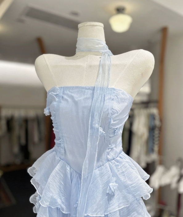 New Homecoming Dress Strapless Cascade Back to School Outfits Party Dress D6784