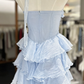 New Homecoming Dress Strapless Cascade Back to School Outfits Party Dress D6784