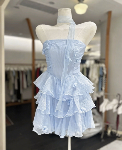 New Homecoming Dress Strapless Cascade Back to School Outfits Party Dress D6784