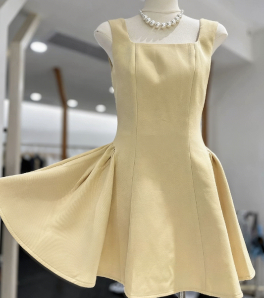 New Homecoming Dress Square Pleated Back to School Outfits Party Dress D6783