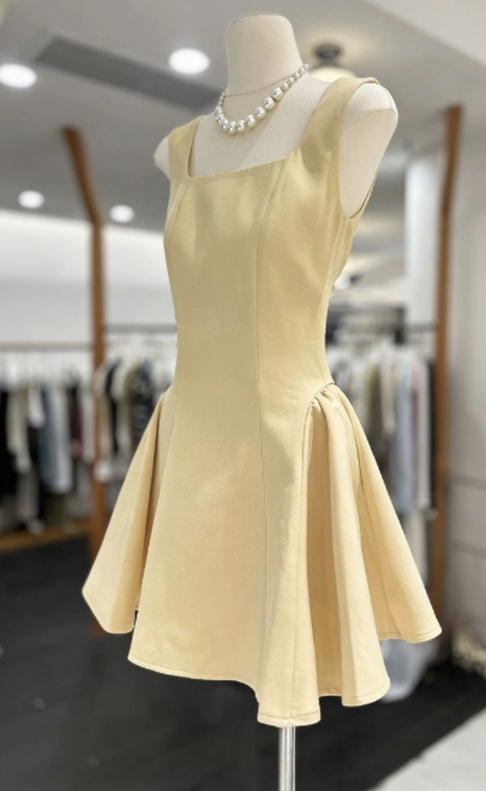 New Homecoming Dress Square Pleated Back to School Outfits Party Dress D6783