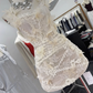 New Homecoming Dress Spaghetti Strap Flower Lace Back to School Outfits Party Dress D6782