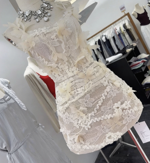 New Homecoming Dress Spaghetti Strap Flower Lace Back to School Outfits Party Dress D6782