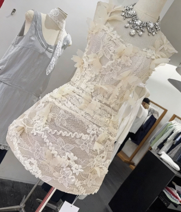 New Homecoming Dress Spaghetti Strap Flower Lace Back to School Outfits Party Dress D6782