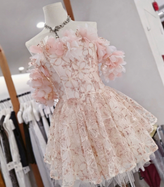 New Homecoming Dress Off the Shoulder Flower Lace Back to School Outfts Party Dress D6781