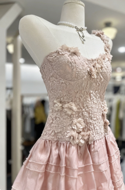 New Homecoming Dress One Shoulder Flower Cascade Back to School Outfts Party Dress D6780