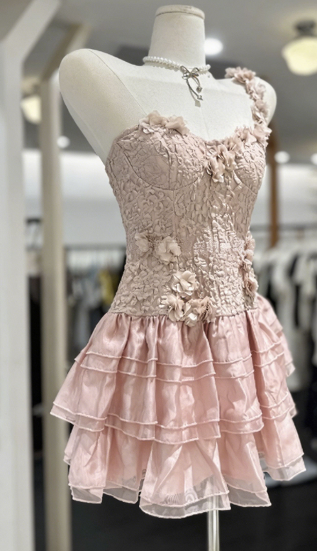 New Homecoming Dress One Shoulder Flower Cascade Back to School Outfts Party Dress D6780