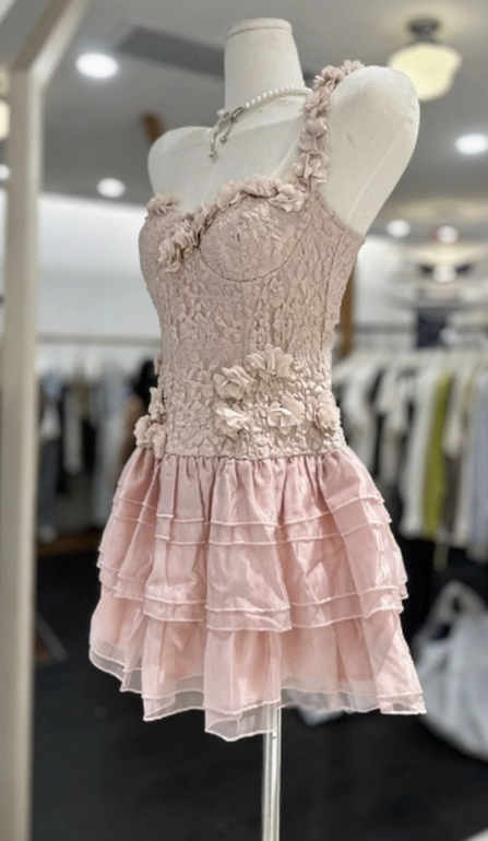 New Homecoming Dress One Shoulder Flower Cascade Back to School Outfts Party Dress D6780