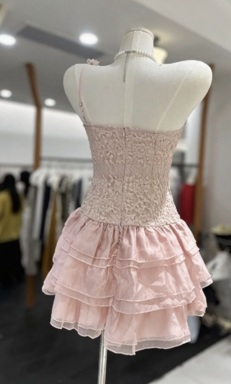 New Homecoming Dress One Shoulder Flower Cascade Back to School Outfts Party Dress D6780