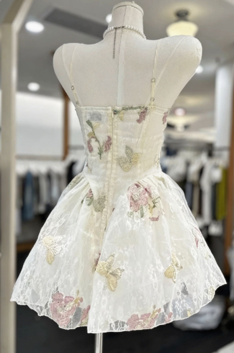 New Homecoming Dress Sweetheart Lace Pleated Back to School Outfts Party Dress D6779