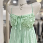 New Homecoming Dress Spaghetti Strap Flower Pleated Back to School Outfts Party Dress D6778