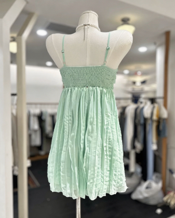 New Homecoming Dress Spaghetti Strap Flower Pleated Back to School Outfts Party Dress D6778