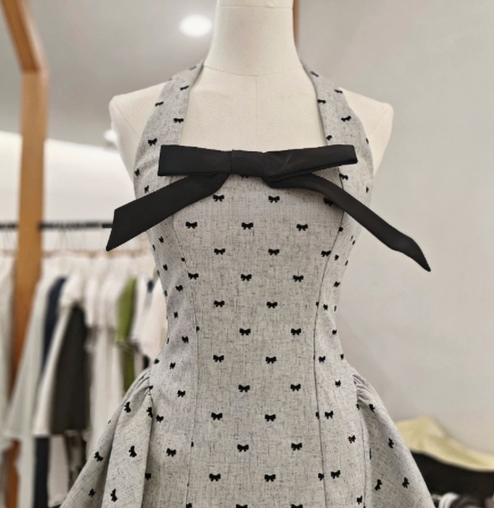 New Homecoming Dress Halter Bowknot Back to School Outfts Party Dress D6777