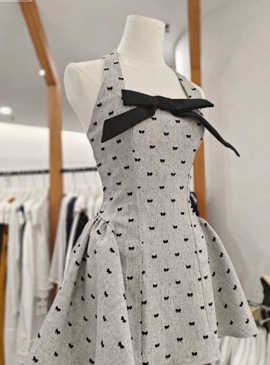 New Homecoming Dress Halter Bowknot Back to School Outfts Party Dress D6777