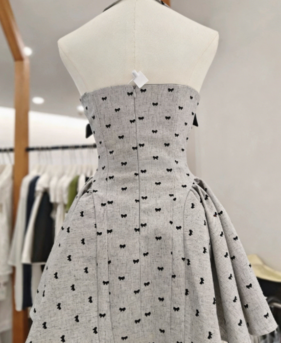 New Homecoming Dress Halter Bowknot Back to School Outfts Party Dress D6777