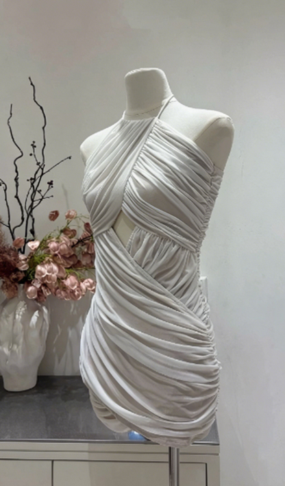 New Homecoming Dress Halter Pleated Hugging Back to School Outfts Party Dress D6775