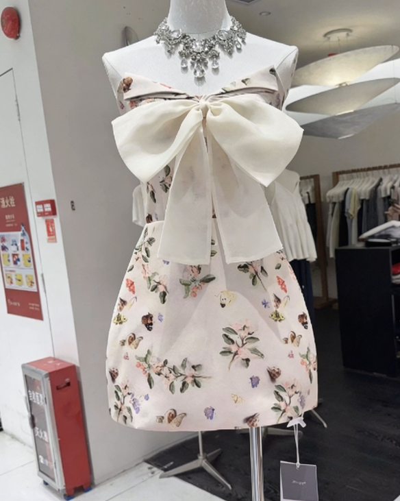 New Homecoming Dress Strapless Bowknot Back to School Outfts Party Dress D6774