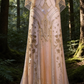 Champagner-Gold A-Linie Perlenbesatz Elegantes Langes Formales Ballkleid Abendkleid, D829