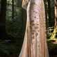 Champagner-Gold A-Linie Perlenbesatz Elegantes Langes Formales Ballkleid Abendkleid, D829