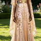 Champagner-Gold A-Linie Perlenbesatz Elegantes Langes Formales Ballkleid Abendkleid, D829