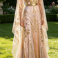 Champagner-Gold A-Linie Perlenbesatz Elegantes Langes Formales Ballkleid Abendkleid, D829