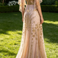 Champagner-Gold A-Linie Perlenbesatz Elegantes Langes Formales Ballkleid Abendkleid, D829