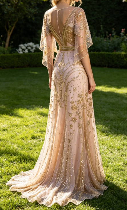 Champagner-Gold A-Linie Perlenbesatz Elegantes Langes Formales Ballkleid Abendkleid, D829