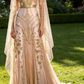 Champagner-Gold A-Linie Perlenbesatz Elegantes Langes Formales Ballkleid Abendkleid, D829
