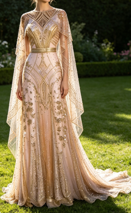 Champagner-Gold A-Linie Perlenbesatz Elegantes Langes Formales Ballkleid Abendkleid, D829