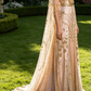 Champagner-Gold A-Linie Perlenbesatz Elegantes Langes Formales Ballkleid Abendkleid, D829