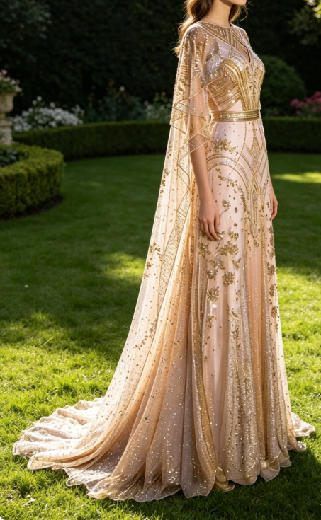 Champagner-Gold A-Linie Perlenbesatz Elegantes Langes Formales Ballkleid Abendkleid, D829