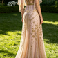 Champagner-Gold A-Linie Perlenbesatz Elegantes Langes Formales Ballkleid Abendkleid, D829