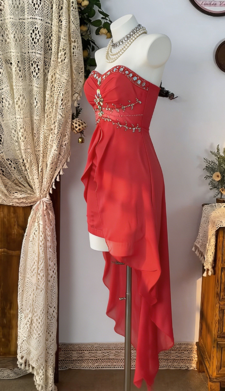 Chic Homecoming Dress Sweetheart Hi-Lo Rinestone Back to School Outfits Party Dress  D6621