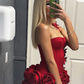 Charming Homecoming Dress Strapless Flower Cascade Back to School Outfits Party Dress D6654