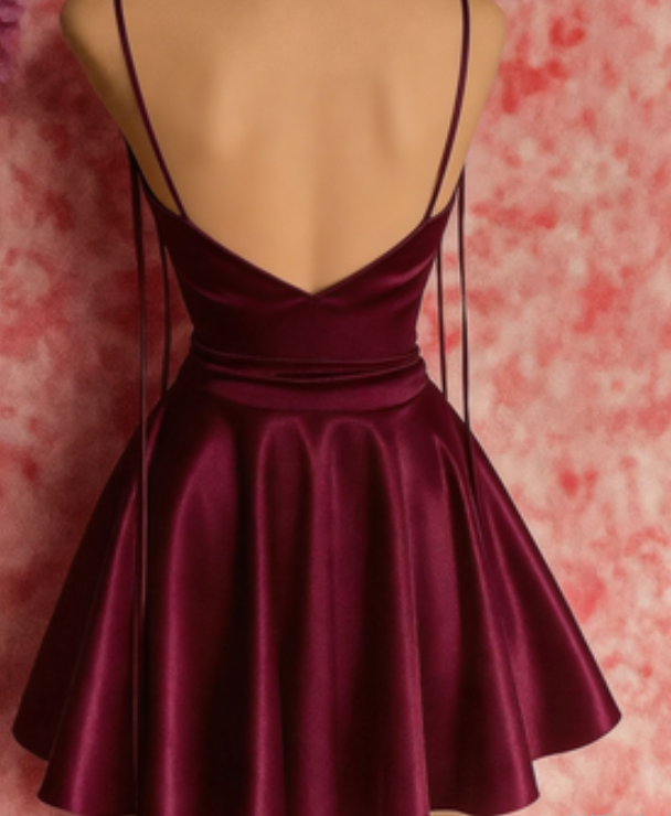 Elegant Homecoming Dress Spaghetti Stap Pleated Back to School Outfits Party Dress D6661