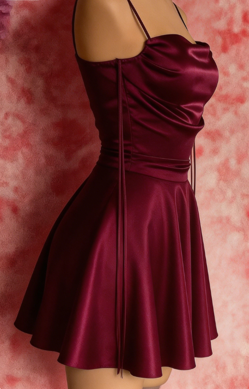 Elegant Homecoming Dress Spaghetti Stap Pleated Back to School Outfits Party Dress D6661