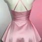 New Homecoming Dress Pink Spaghetti Strap Pleated Back to School Outfits Party Dress D6664