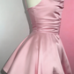 New Homecoming Dress Pink Spaghetti Strap Pleated Back to School Outfits Party Dress D6664