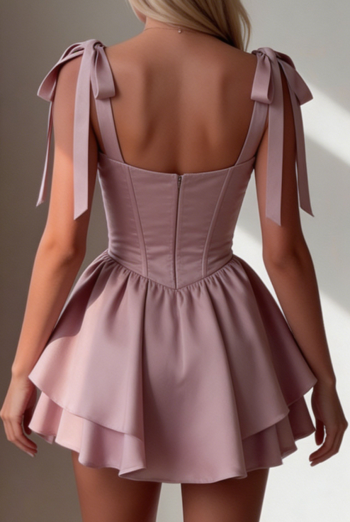 New Homecoming Dress Spaghetti Strap Pleated Back to School Outfits Party Dress D6667